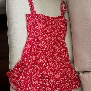 Reformation Red Floral Tie Back Mini Dress